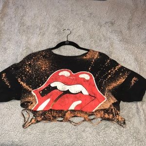 Distressed Rolling Stones crop tee